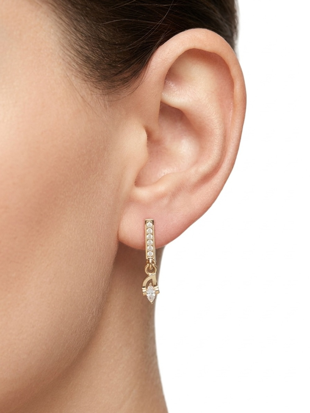 18K Gold Filled Crystal Drop Huggie Earrings 
New with Box